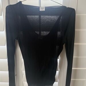 Abercrombie & Fitch Black Sheer Ribbed Long Sleeve Top